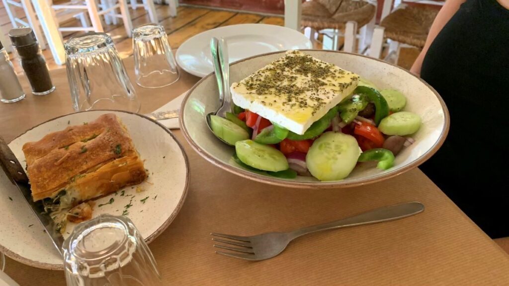 Athens Spinach Pie and Greek Salad in one of the restaurants in Athens