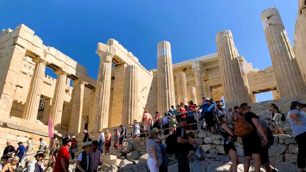 Crowds at the Propylaea in Athens