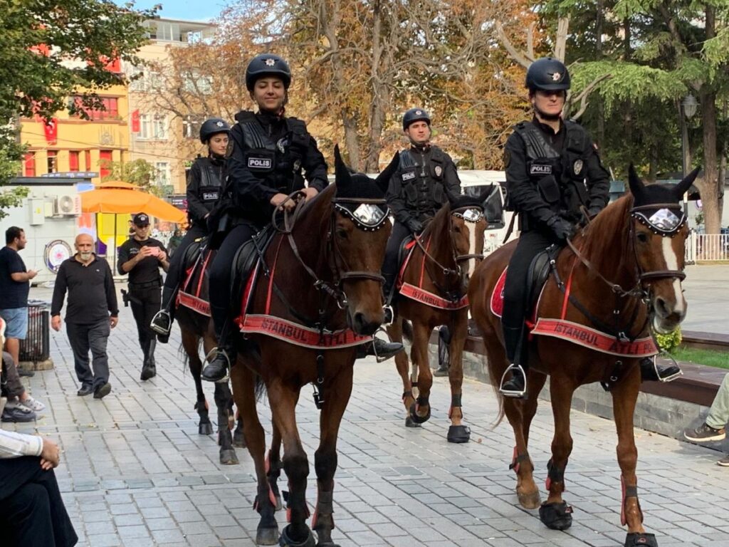 Smiling Istanbul cops on horseback