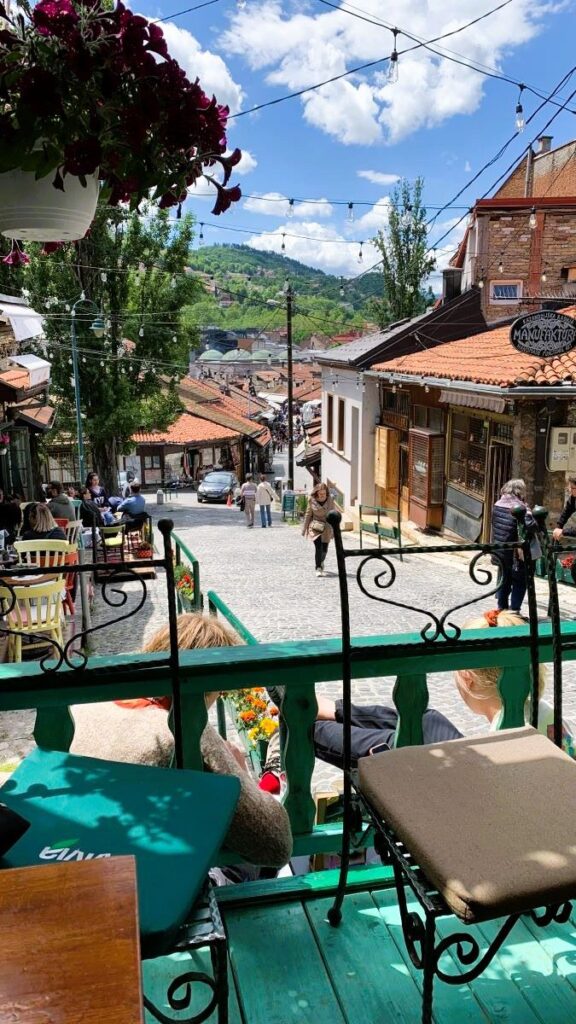 Sarajevo view from coffee shop Is Sarajevo worth visiting - view from a coffee shop in a narrow and steep street