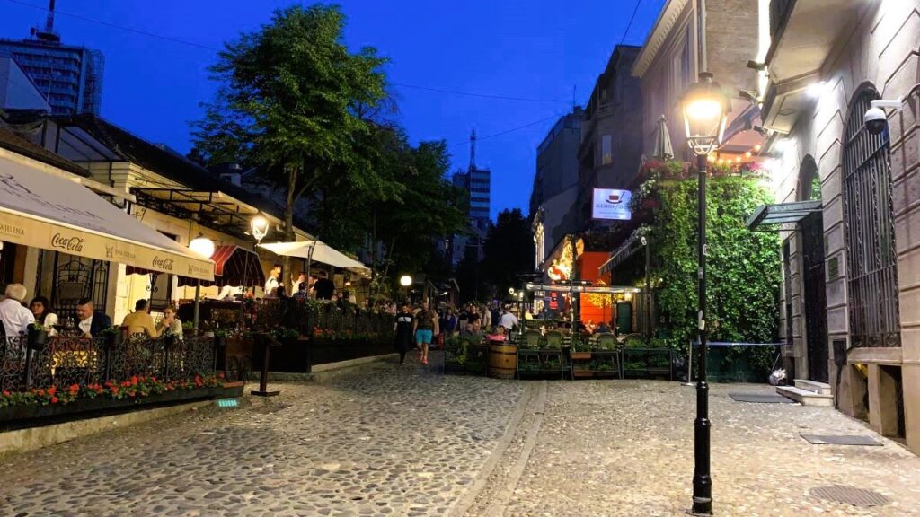 Skadarlija at night in Belgrade