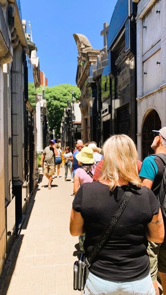 recoleta cemetery line up to see Evita tomb People lining up to see the tomb of Evita Peron in Recoleta Cemetery in Buenos Aires