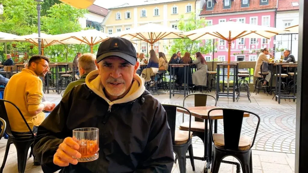 Nusi enjoying a cocktail at one of the riverside bars