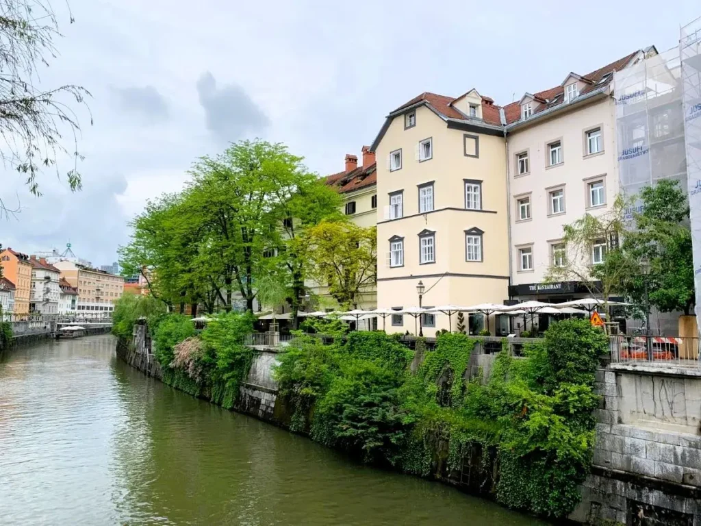 Cafes along the riverside in Ljubljana