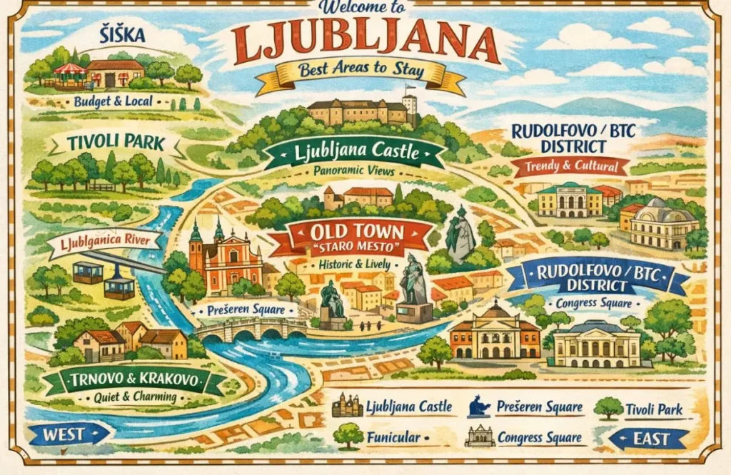 Where to stay in Ljubljana - areas map