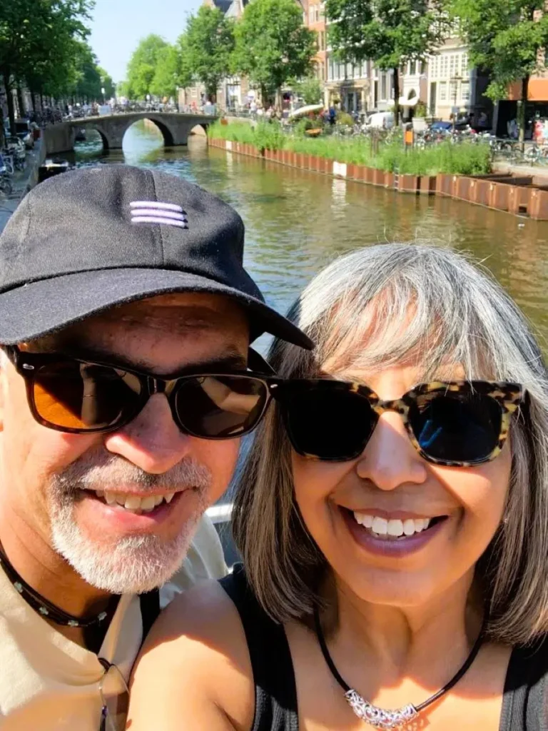 We are standing on a bridge in the beautiful Jordaan Neighborhood